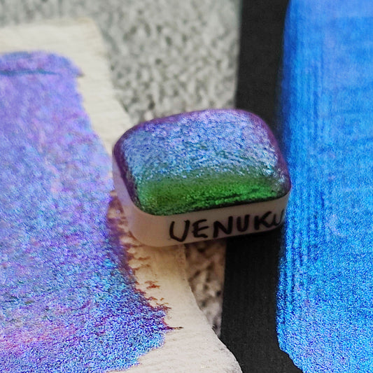 Watercolor craft 1/4 godet green purple blue colorshift paint calligraphy handmade handlettering UENUKU