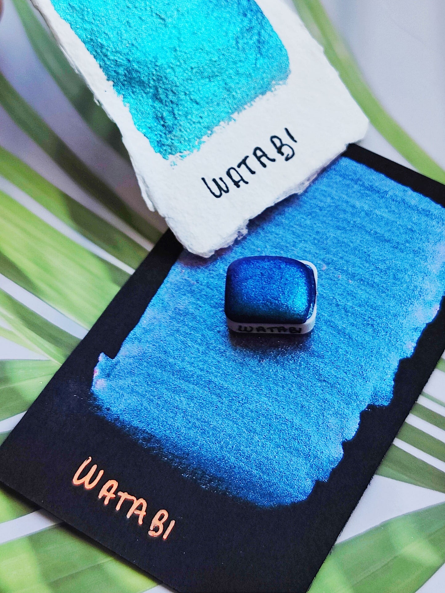 Watercolor craft 1/4 godet pan blue purple colorshift iridescent paint calligraphy handlettering handmade WATABI