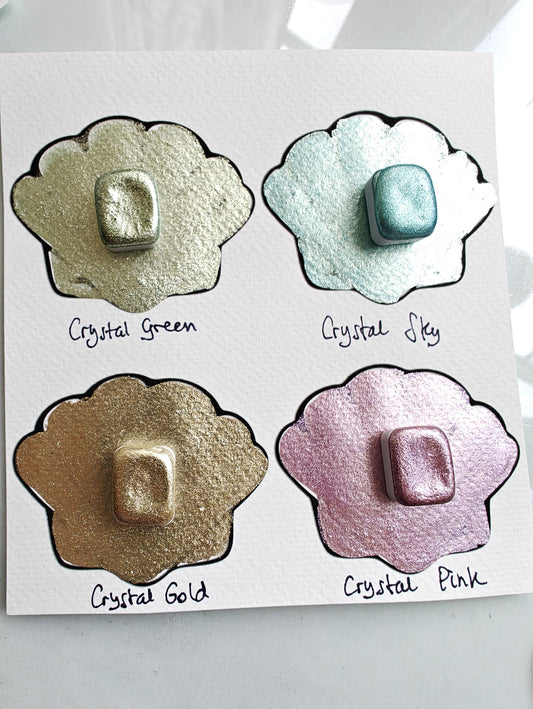 Set of 4 1/4 high quality handmade watercolors metallic CRYSTAL SET