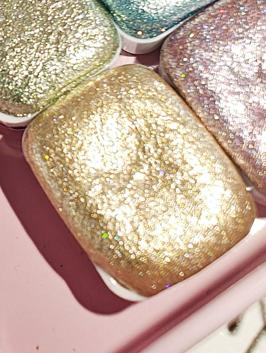 Watercolor Craft 1/4 Pan Gold Golden Metallic Chrome Holographic Calligraphy CRYSTAL GOLD Holo
