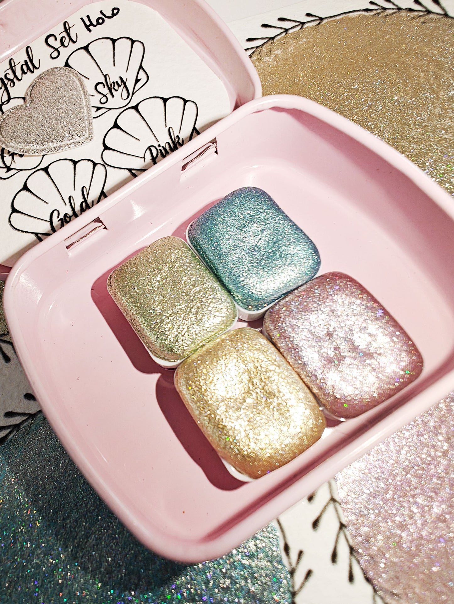 Set of 4 1/4 High Quality Handcrafted Metallic Holographic Watercolors CRYSTAL SET HOLO