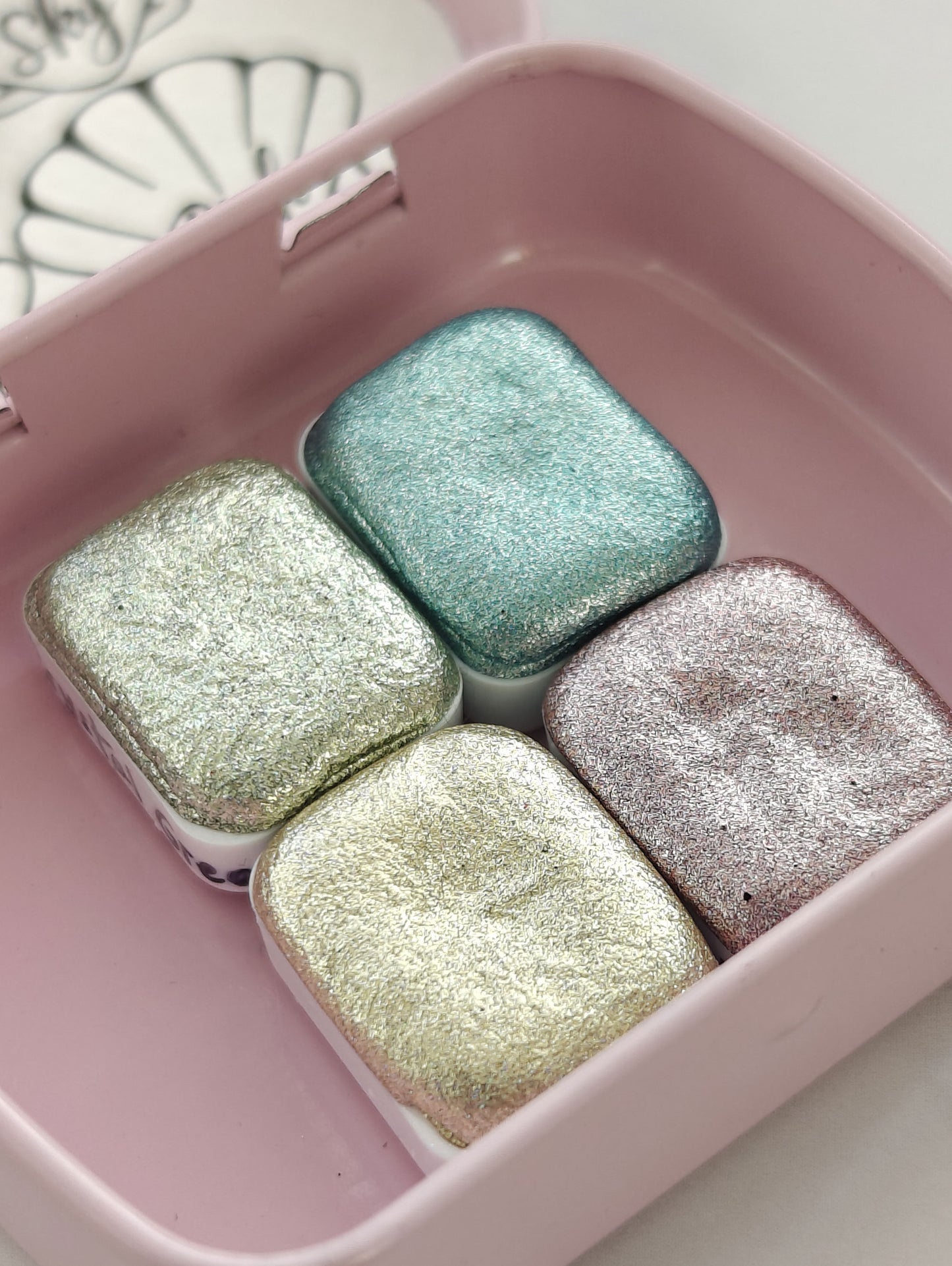 Set of 4 1/4 High Quality Handcrafted Metallic Holographic Watercolors CRYSTAL SET HOLO