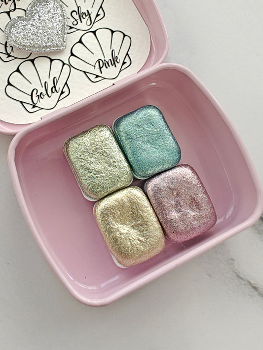 Set of 4 1/4 High Quality Handcrafted Metallic Holographic Watercolors CRYSTAL SET HOLO