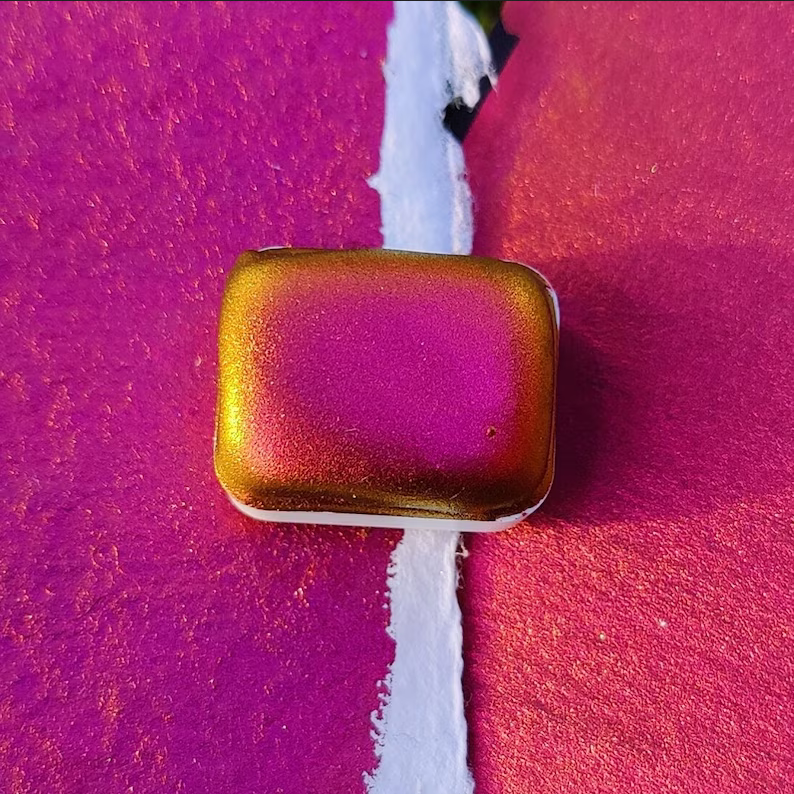 Handcrafted watercolor 1/4 godet purple orange pink supercolorshift iridescent paint calligraphy handmade handlettering RANGI