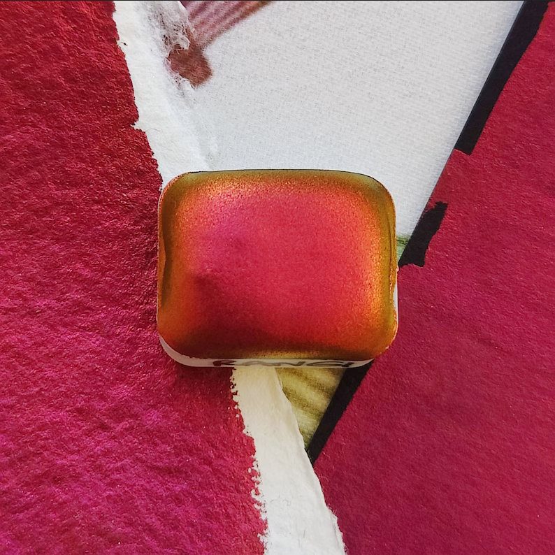 Handcrafted watercolor 1/4 godet purple orange pink supercolorshift iridescent paint calligraphy handmade handlettering RANGI