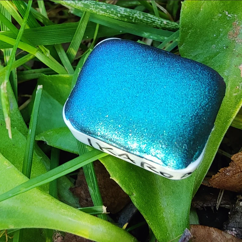 Handcrafted watercolor 1/4 godet blue teal light blue purple supercolorshift iridescent paint calligraphy handmade handlettering IKAROA