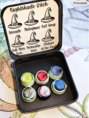 Set of 6 handmade watercolor pan cauldrons, high quality, metallic, holographic, Halloween, Nightshade Witch (RESERVED)