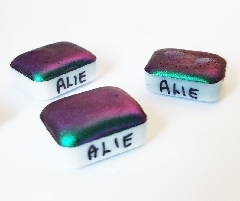 Acquerello 1/4 godet rosa blu verde colorshift fatto a mano "Alie"