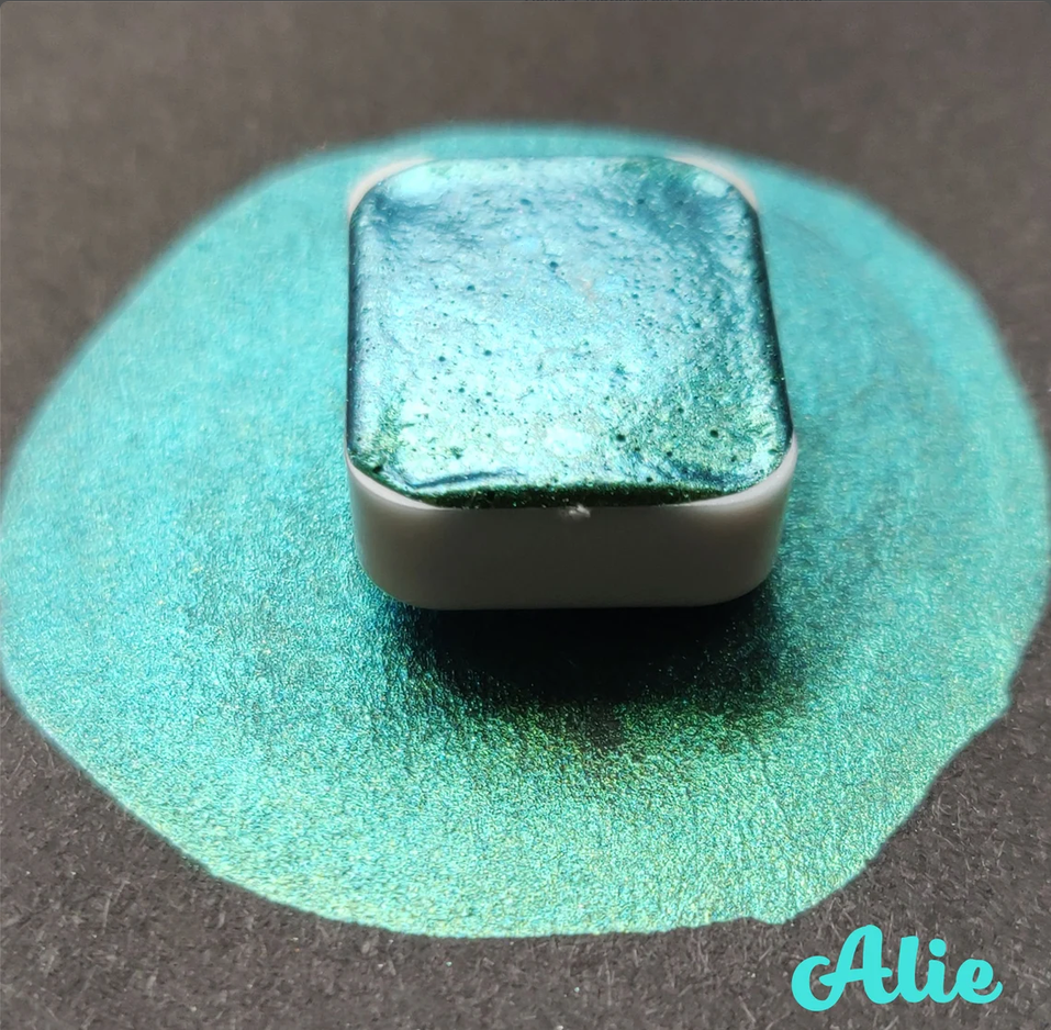 Acquerello 1/4 godet rosa blu verde colorshift fatto a mano "Alie"