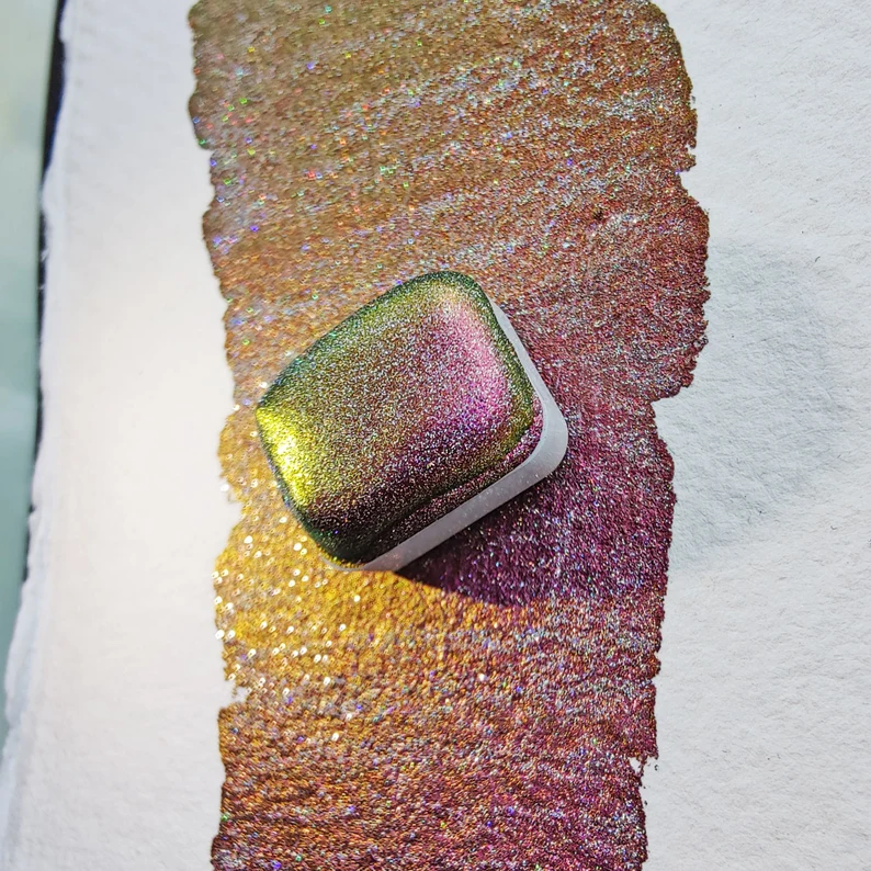 Watercolor craft glitter holographic 1/4 godet holo colorshift purple blue green paint calligraphy handmade HYPNOTIC HOLO