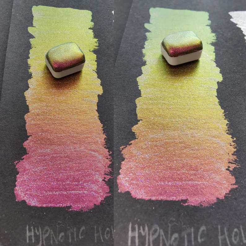 Watercolor craft glitter holographic 1/4 godet holo colorshift purple blue green paint calligraphy handmade HYPNOTIC HOLO