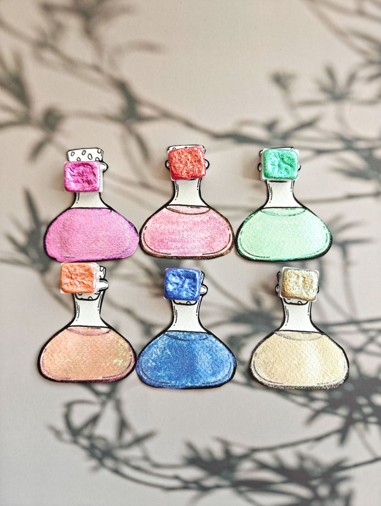 Set of 6 1/2 godet pan handmade watercolors colorshift watercolors A SUNNY DAY