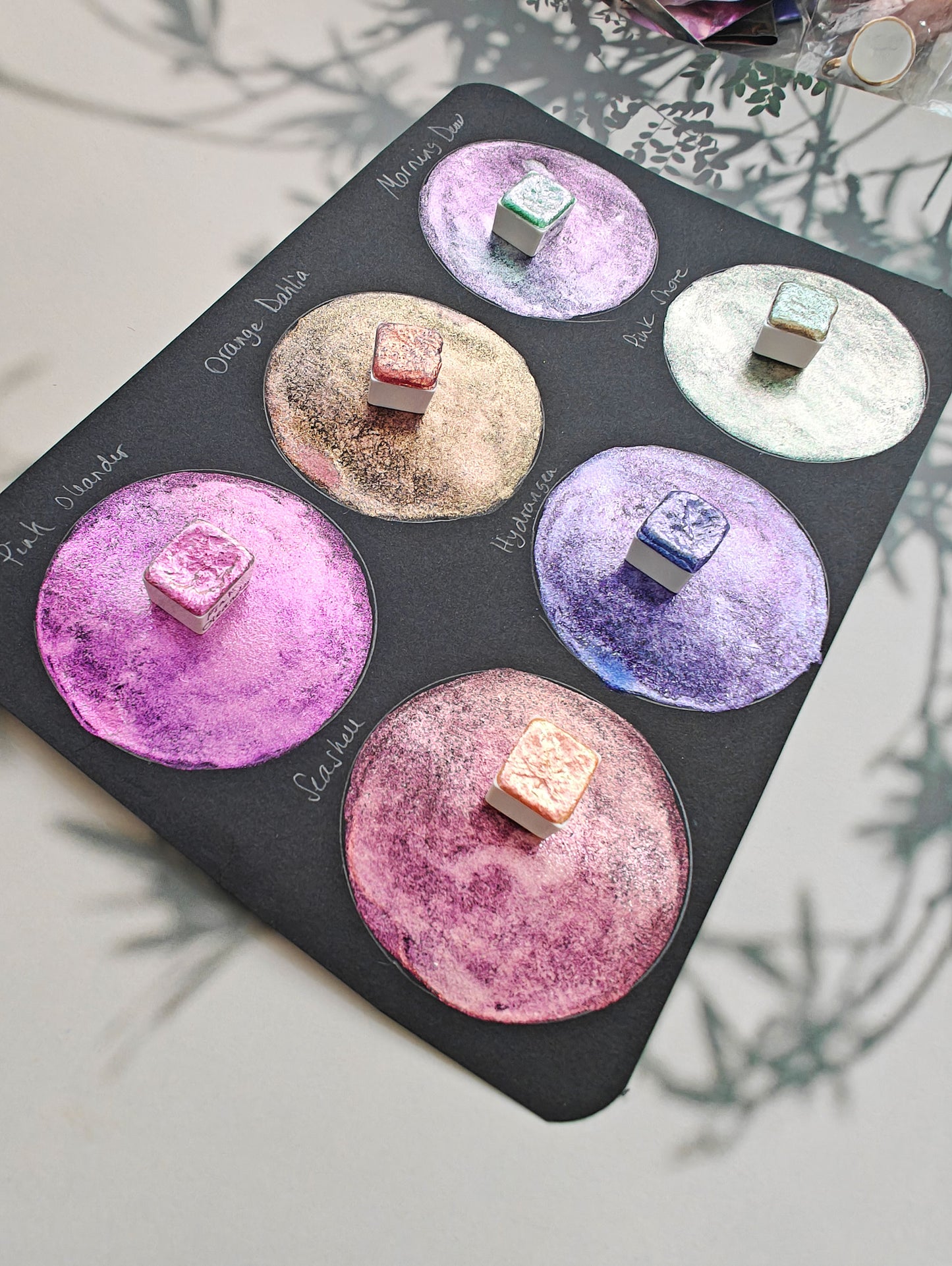 Set of 6 1/2 godet pan handmade watercolors colorshift watercolors A SUNNY DAY