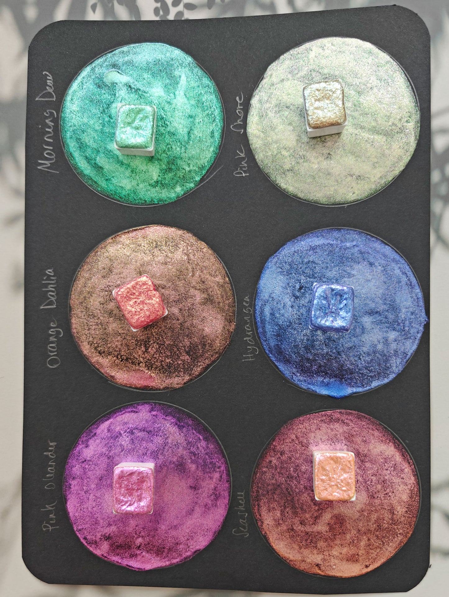 Set of 6 1/2 godet pan handmade watercolors colorshift watercolors A SUNNY DAY