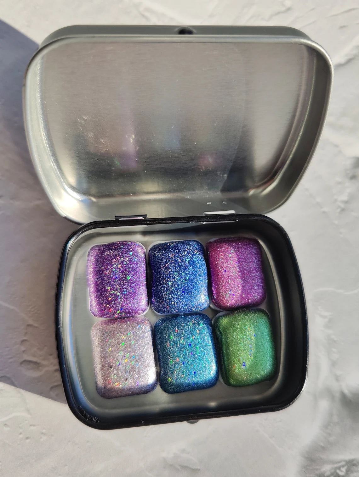 Set of 6 1/4 pan handcrafted watercolors holographic holo watercolors HOLOSIX SET