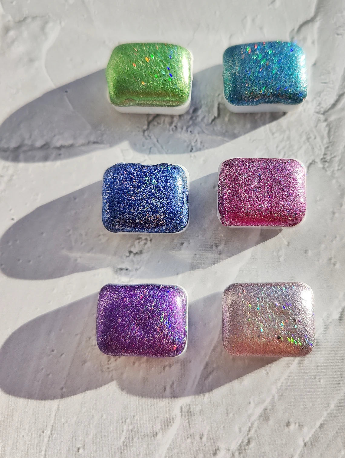 Set of 6 1/4 pan handcrafted watercolors holographic holo watercolors HOLOSIX SET