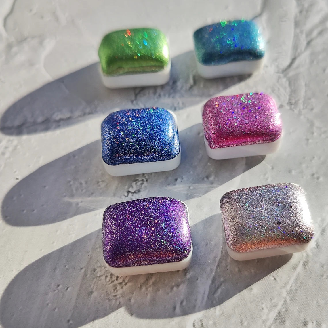 Set of 6 1/4 pan handcrafted watercolors holographic holo watercolors HOLOSIX SET