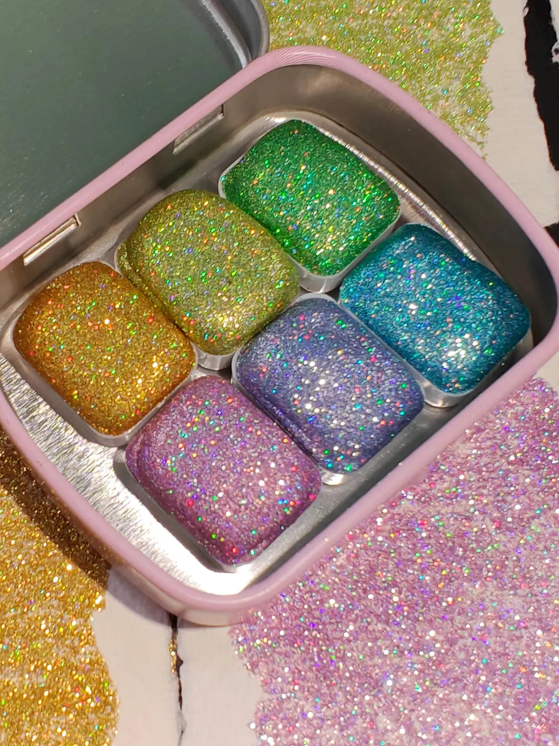 Set of 6 Holo BRIGHT GEMS Metallic Holographic Watercolors