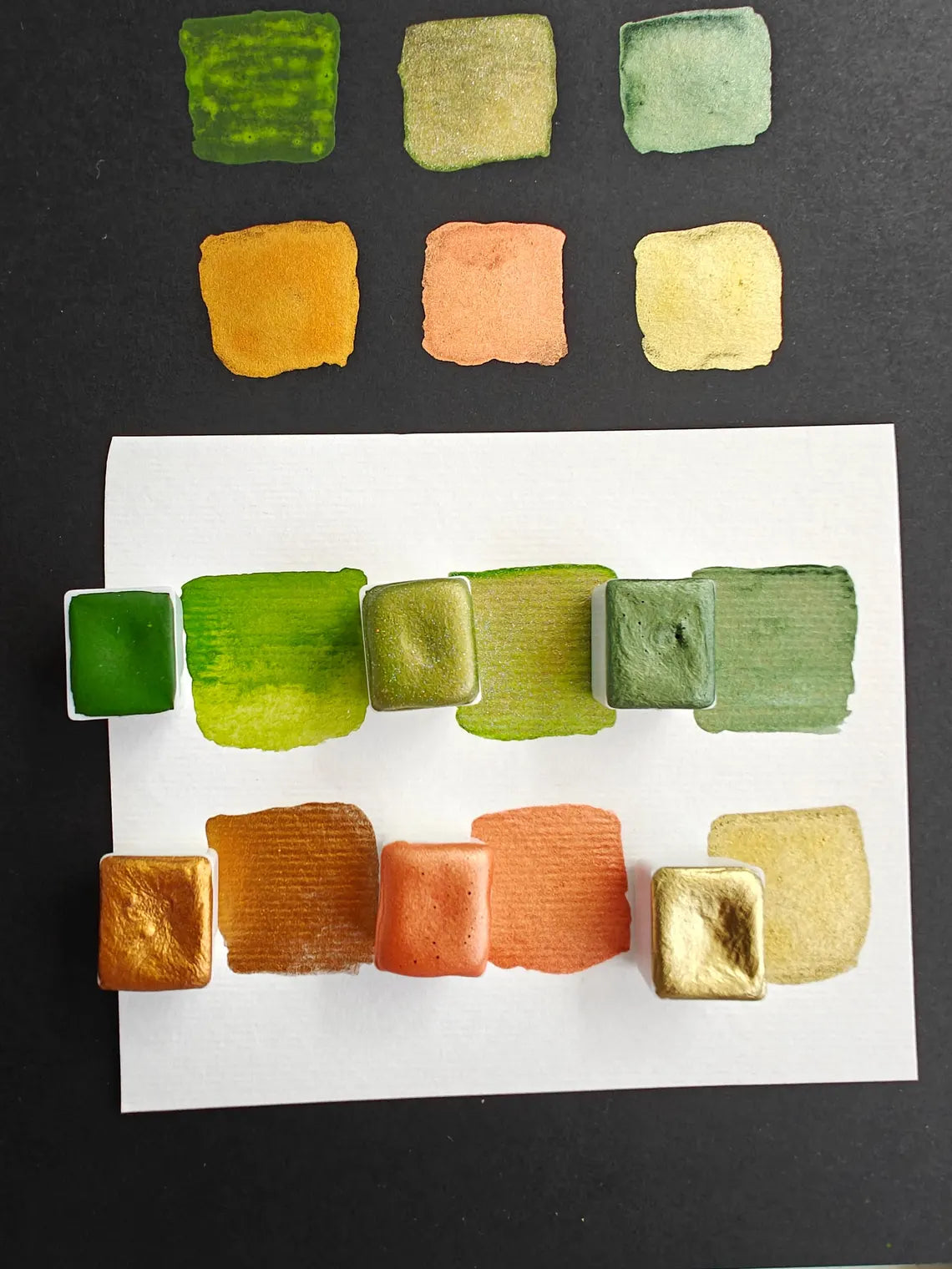 Set of 6 1/2 pans handmade metallic watercolors MUCHA PALETTE