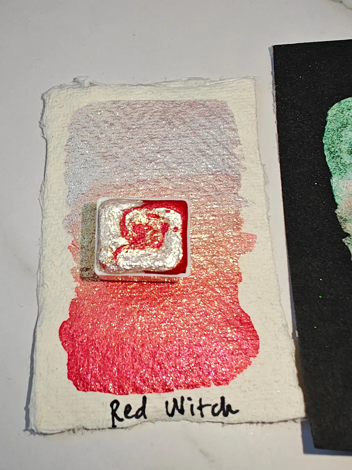 Watercolor 1/2 godet pan two-tone pearly red and iridescent white two colors in one RED WITCH