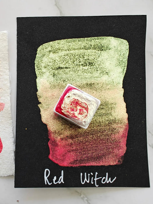 Watercolor 1/2 godet pan two-tone pearly red and iridescent white two colors in one RED WITCH