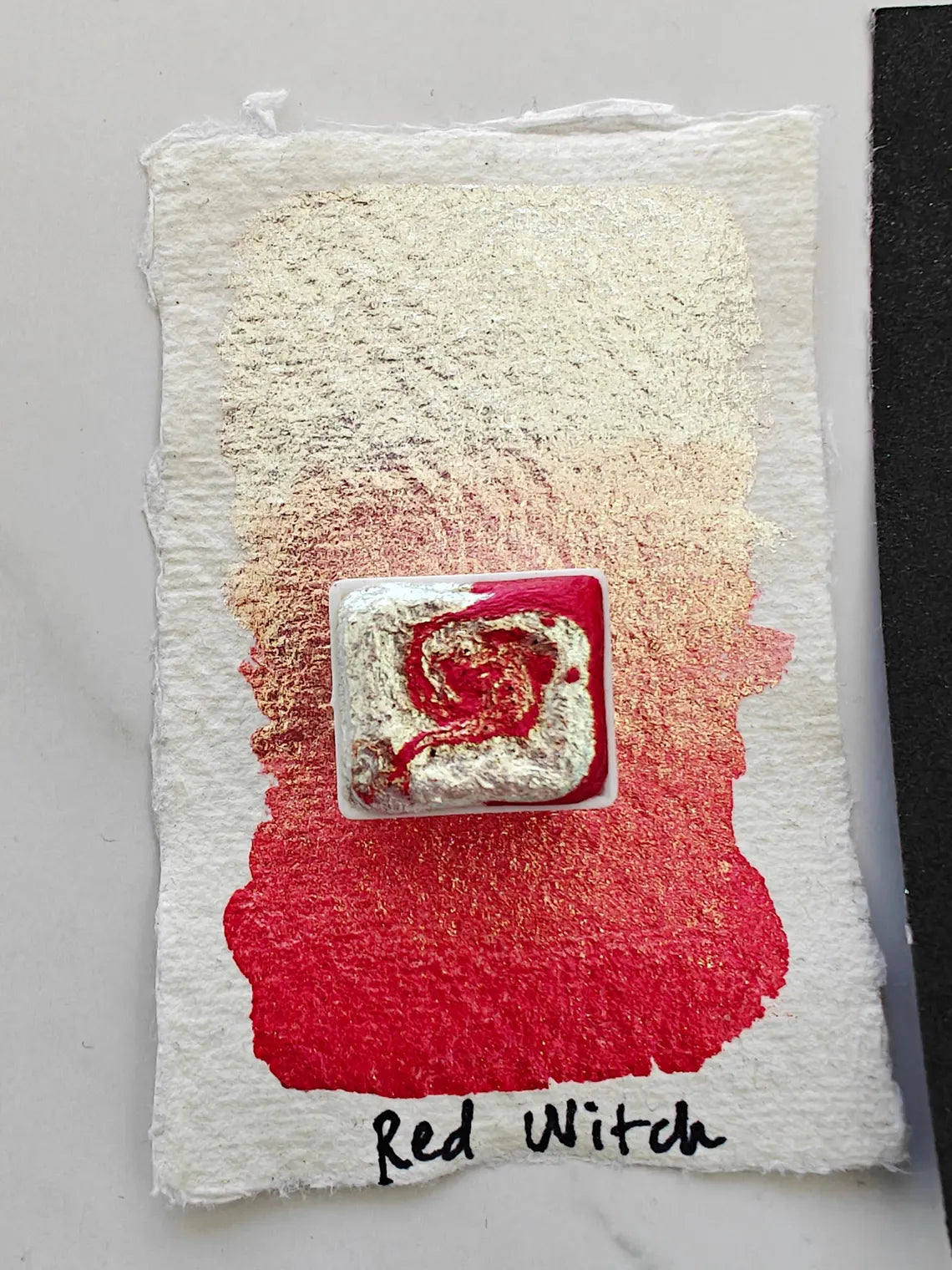 Watercolor 1/2 godet pan two-tone pearly red and iridescent white two colors in one RED WITCH