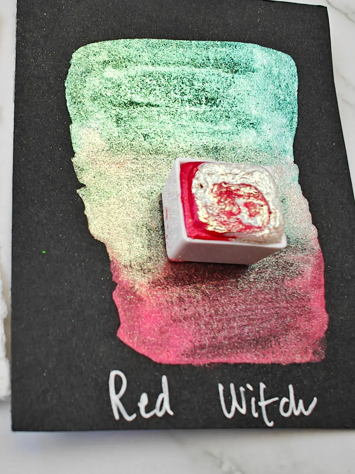 Watercolor 1/2 godet pan two-tone pearly red and iridescent white two colors in one RED WITCH