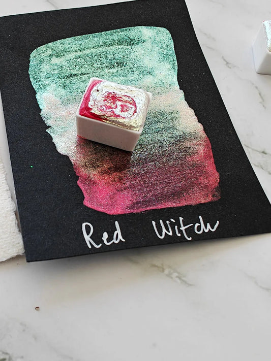 Watercolor 1/2 godet pan two-tone pearly red and iridescent white two colors in one RED WITCH