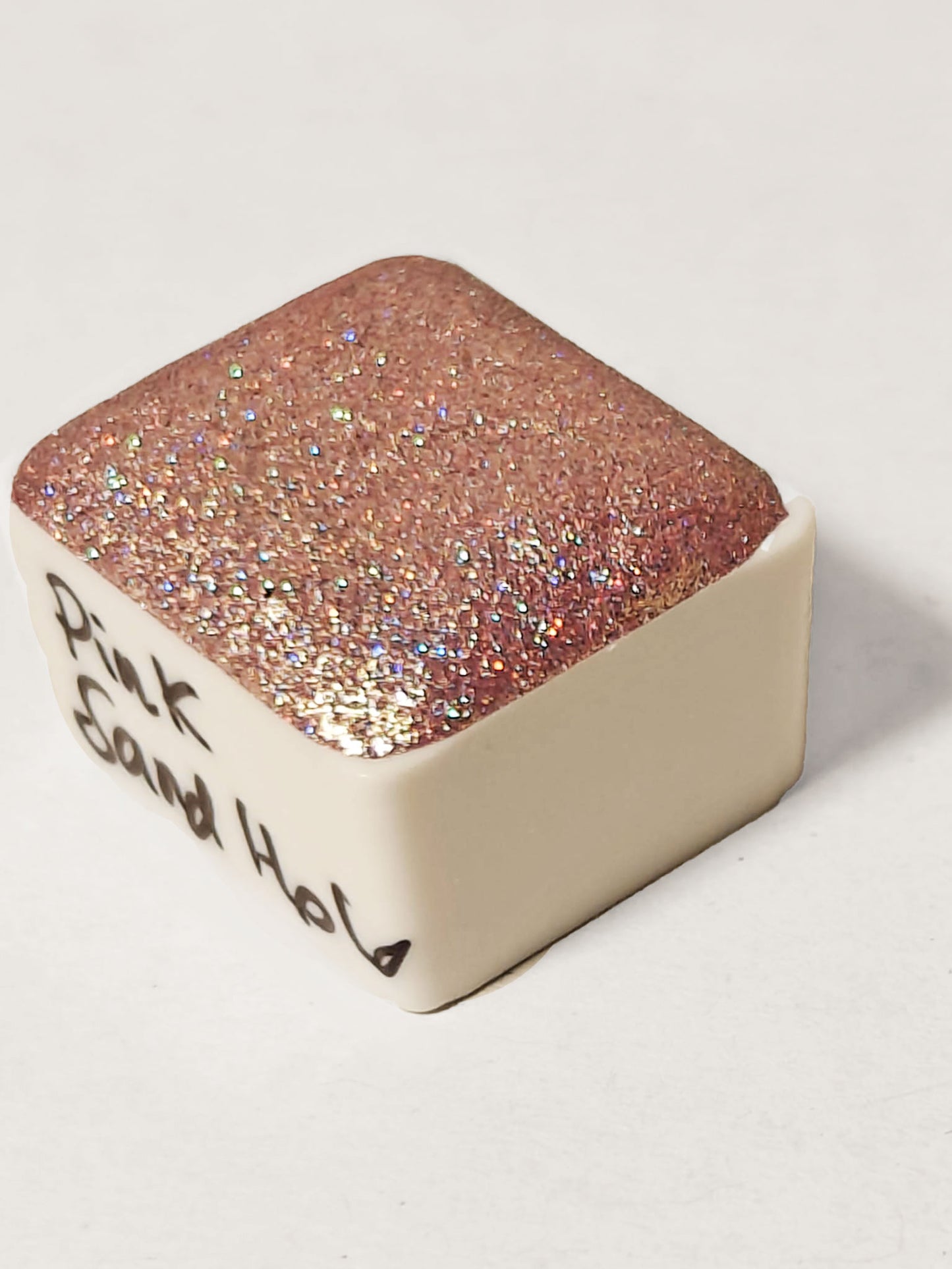 Handcrafted watercolor 1/4 godet rose gold duocolor holographic paint handlettering high quality handmade calligraphy PINK SAND HOLO