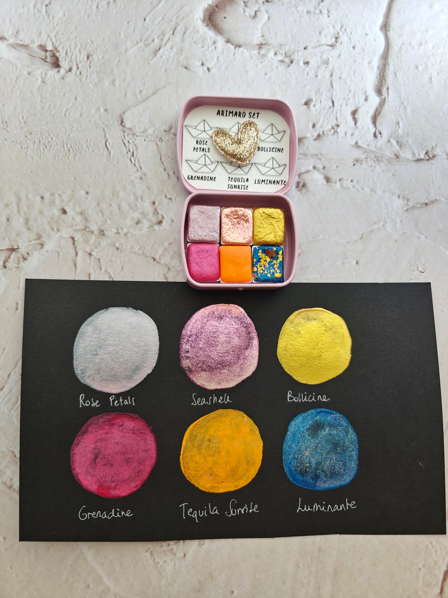 Set 6 da 1/2 godet pan acquerelli artigianali colorshift watercolors AriMaro Set