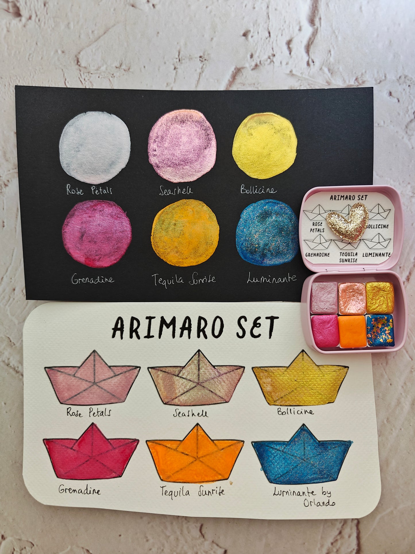 Set 6 da 1/2 godet pan acquerelli artigianali colorshift watercolors AriMaro Set