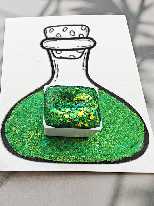 Acquerello artigianale cangiante flakes verde YEAR of the SNAKE