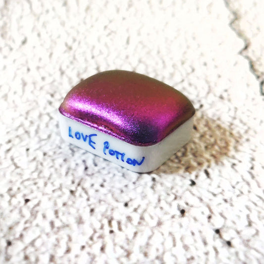 Watercolor craft 1/4 godet purple pink blue colorshift paint calligraphy handmade handlettering LOVE POTION