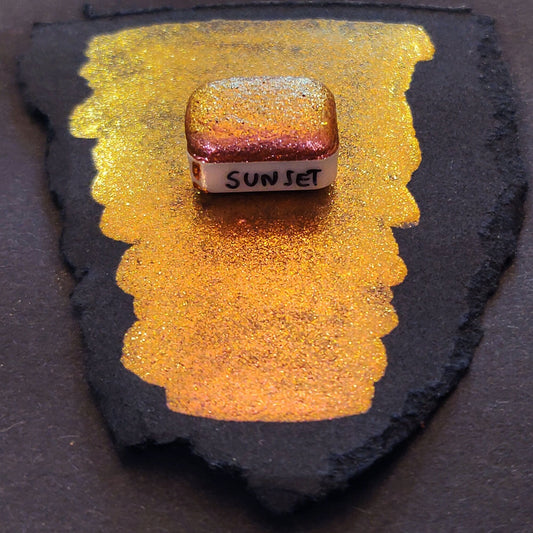 Watercolor handmade pink bronze gold handmade lettering paint handlettering colorshift glitter SUNSET