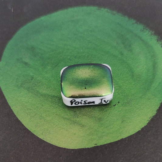 Handcrafted watercolor 1/4 godet green gold colorshift paint calligraphy handmade handlettering POISON IVY