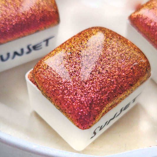 Watercolor handmade pink bronze gold handmade lettering paint handlettering colorshift glitter SUNSET