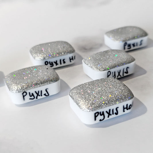 Watercolor craft glitter holographic 1/4 godet holo silver chrome base paint calligraphy handmade HOLO PYXIS