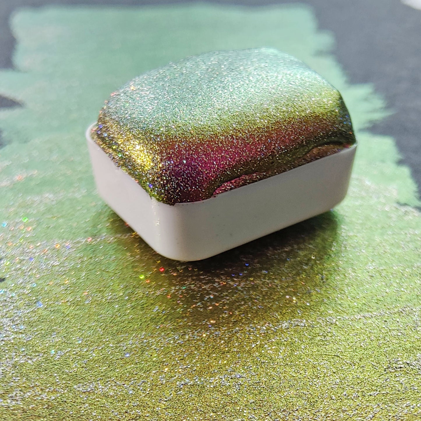 Watercolor craft glitter holographic 1/4 godet holo colorshift purple blue green paint calligraphy handmade HYPNOTIC HOLO