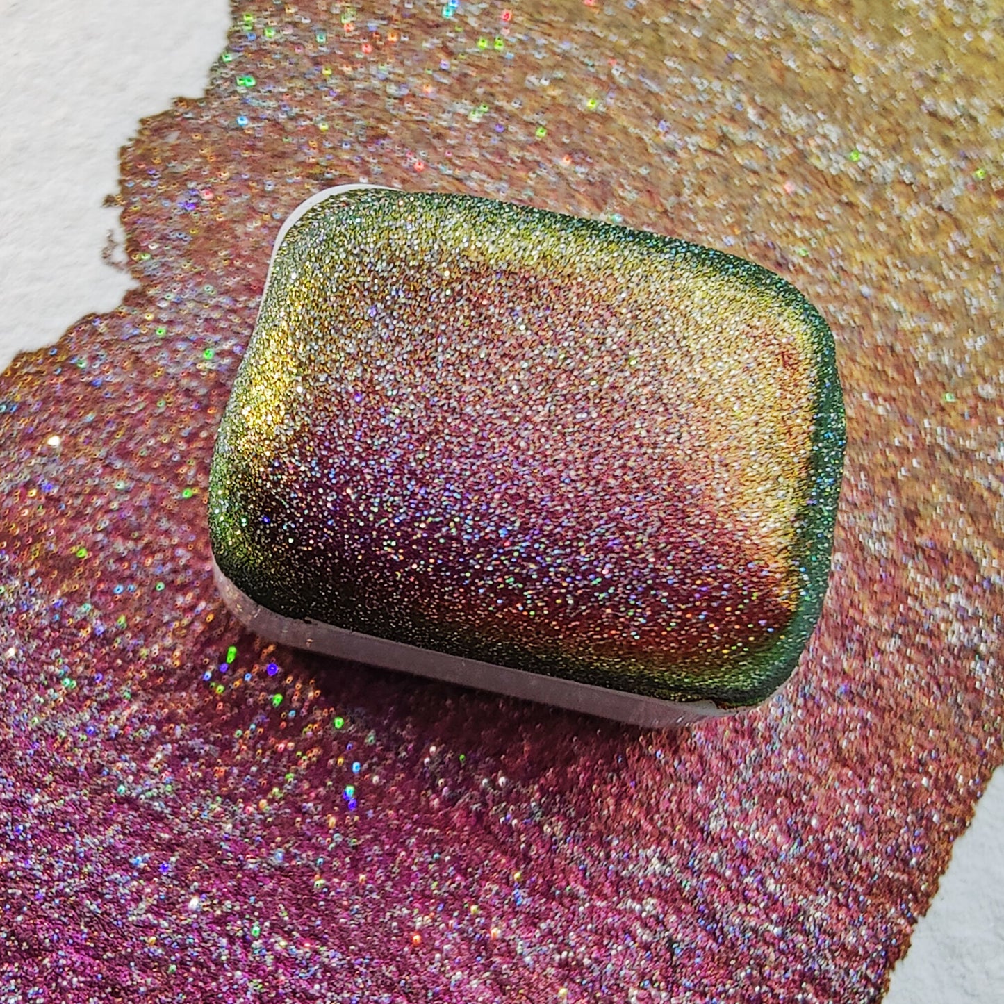Watercolor craft glitter holographic 1/4 godet holo colorshift purple blue green paint calligraphy handmade HYPNOTIC HOLO