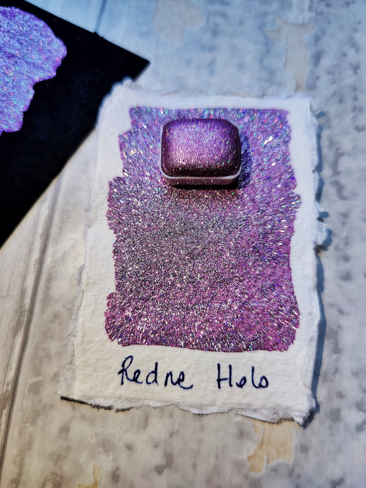Holographic handmade watercolor 1/4 godet holo fuchsia pink chrome base handmade calligraphy paint REDNE HOLO