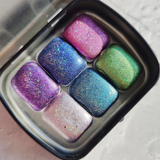 Set of 6 1/4 pan handcrafted watercolors holographic holo watercolors HOLOSIX SET