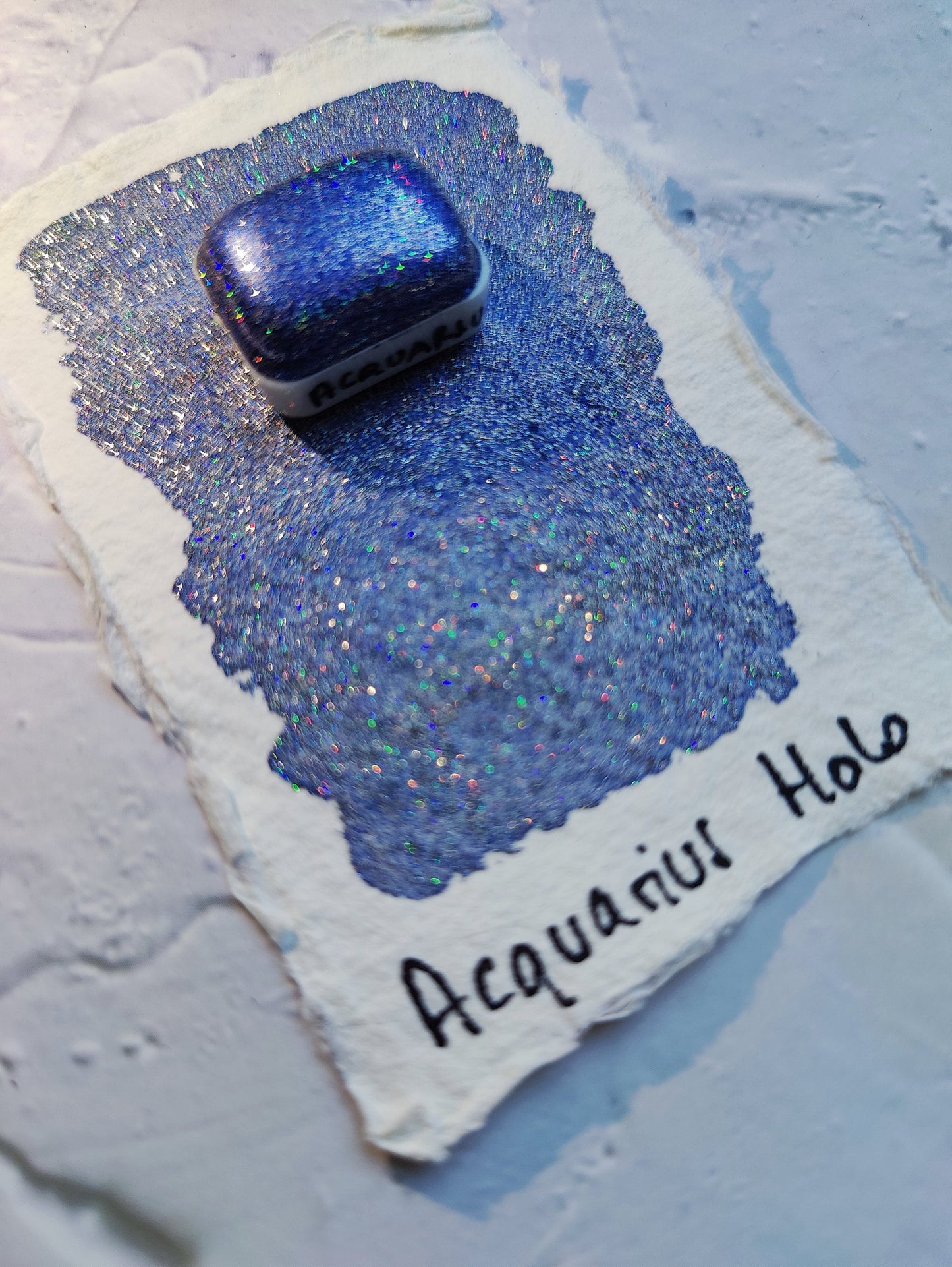 Holographic artisan watercolor 1/4 godet holo blue chrome base paint calligraphy handmade HOLO AQUARIUS