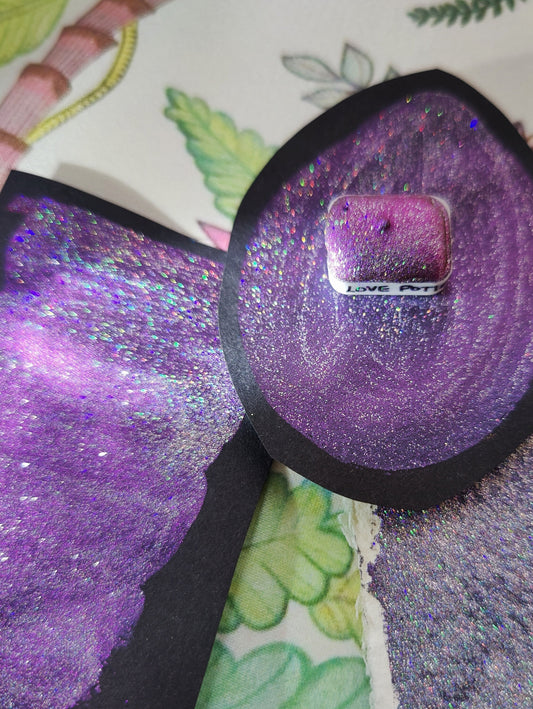 Watercolor craft glitter holographic 1/4 godet holo colorshift purple blue paint calligraphy handmade LOVE POTION HOLO