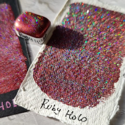 Holographic artisan watercolor 1/4 godet holo red chrome base handmade calligraphy paint HOLO RUBY