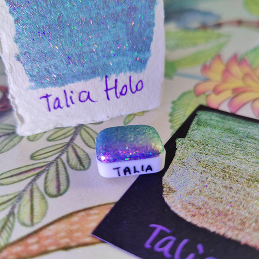 Handmade watercolor 1/4 godet green pink colorshift holographic glitter paint calligraphy handmade TALIA HOLO