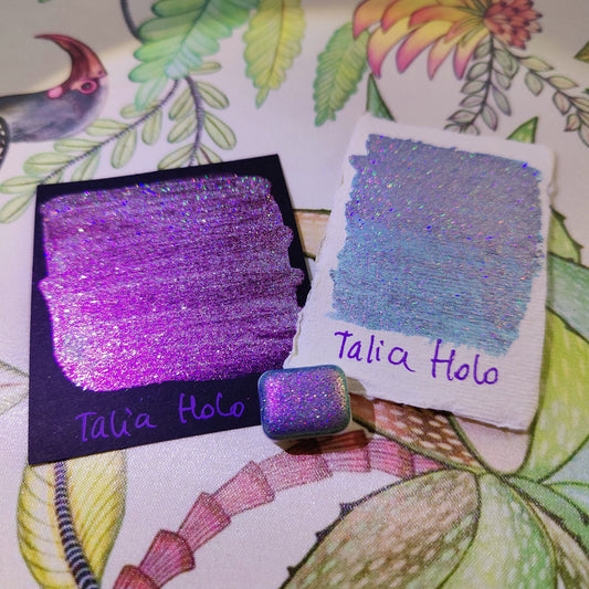 Handmade watercolor 1/4 godet green pink colorshift holographic glitter paint calligraphy handmade TALIA HOLO