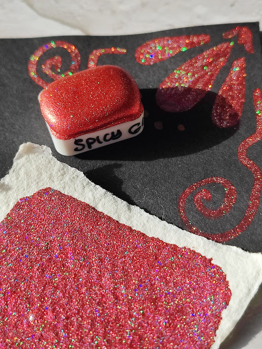 Holographic craft watercolor 1/4 godet holo red chrome base paint calligraphy handmade HOLO SPICY GINGER