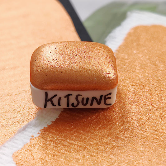 Handcrafted watercolor 1/4 godet orange metallic mirror handlettering calligraphy paint KITSUNE