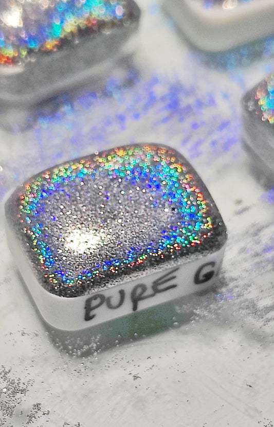 Watercolor craft glitter holographic 1/4 godet pan holo silver rainbow calligraphy handmade PURE HOLO