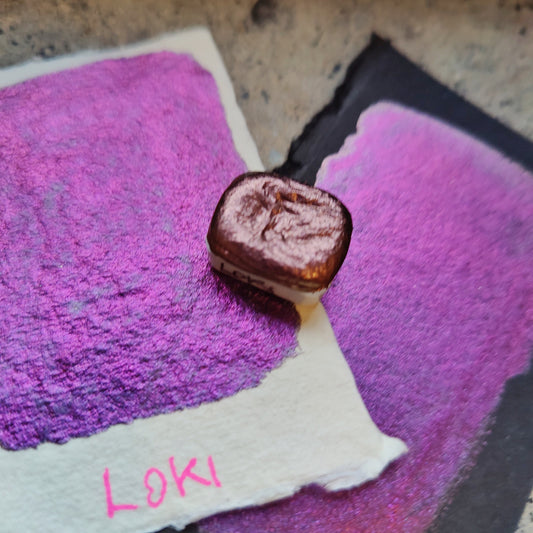 Handcrafted watercolor 1/4 godet bronze purple colorshift paint handlettering high quality handmade calligraphy LOKI